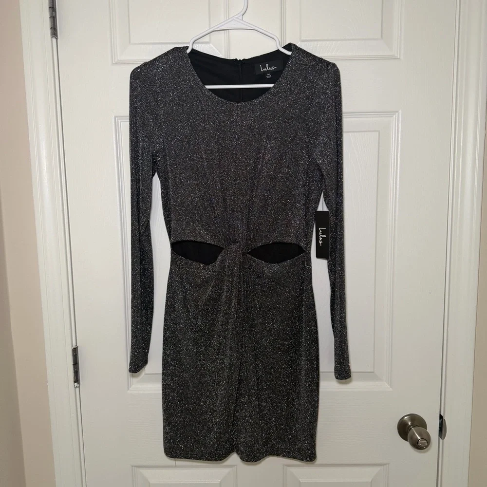 Lulu's Sparkling Black Cutout Dress - Picture 1 of 6